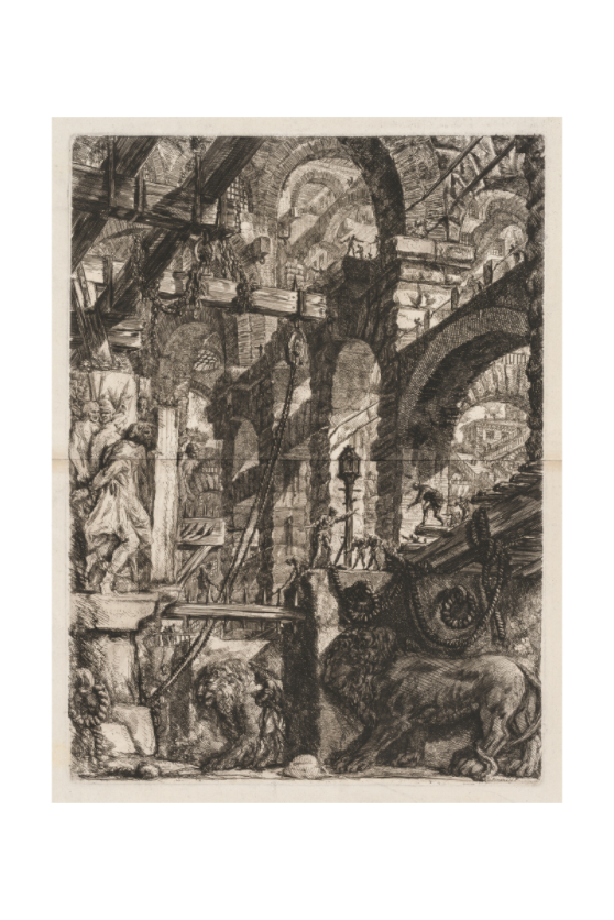 Main image Piranesi / The Prisons: A Perspective of Roman Arches, with Two Lions Carved in Relief on Stone Slabs in the Foreground — Collector Print