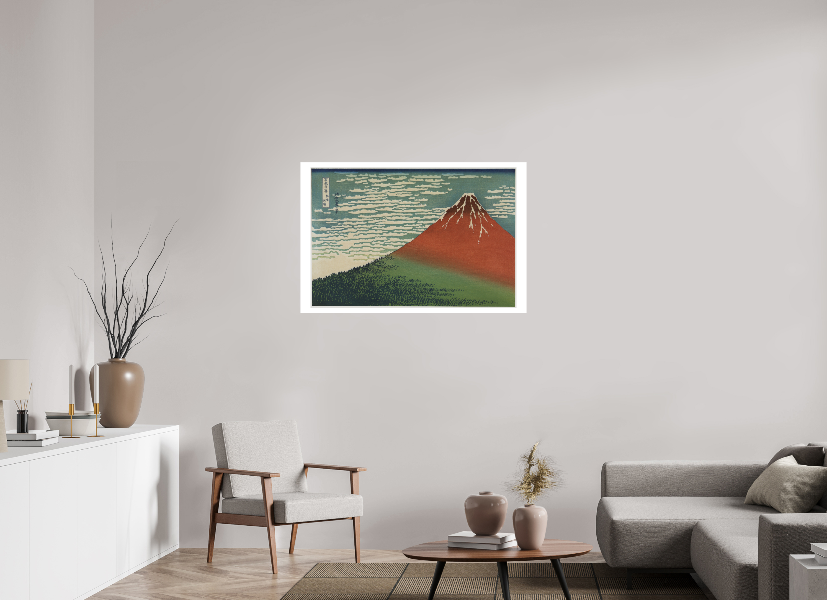 45 x 30″, Collector Print - German Etching - 45 x 30 Hokusai / South Wind, Clear Sky — Collector Print