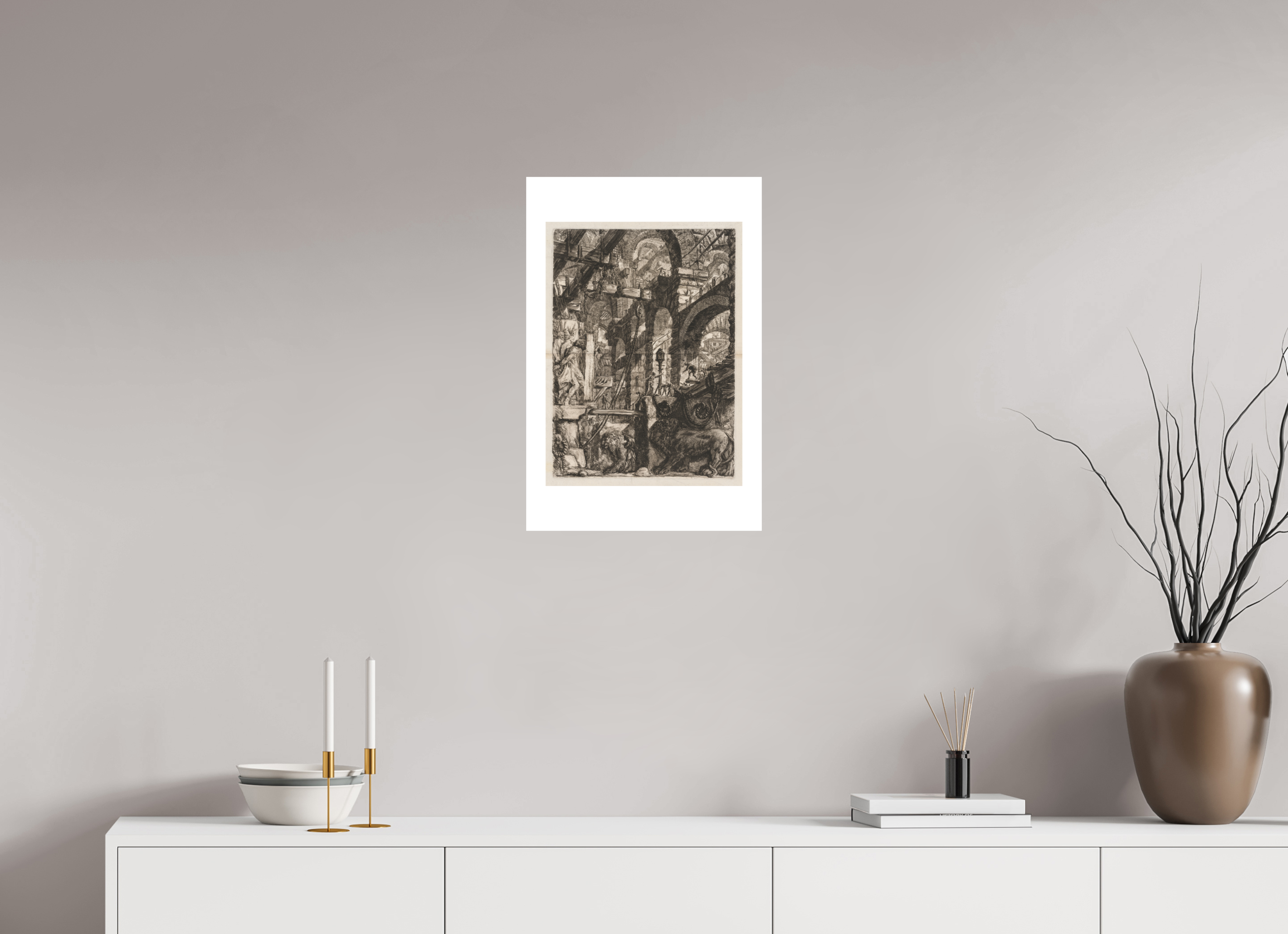 16 x 24″, Exhibition Fine Art Print - Hahnemuhle Photo Rag - 16 x 24 Piranesi / The Prisons: A Perspective of Roman Arches, with Two Lions Carved in Relief on Stone Slabs in the Foreground — Exhibition Print - 16 x 24